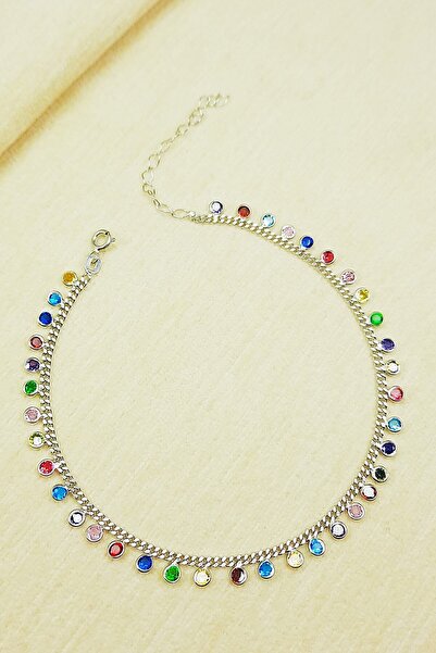 Oruçoğlu Gümüşçülük 925 Ayar Gümüş Rodyum Kaplama Zirkon Taşlı Kadın Halhal