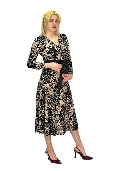 VTN Rochie de damă cu imprimeu leopard din viscoză - decolteu în V BGL-ST03536