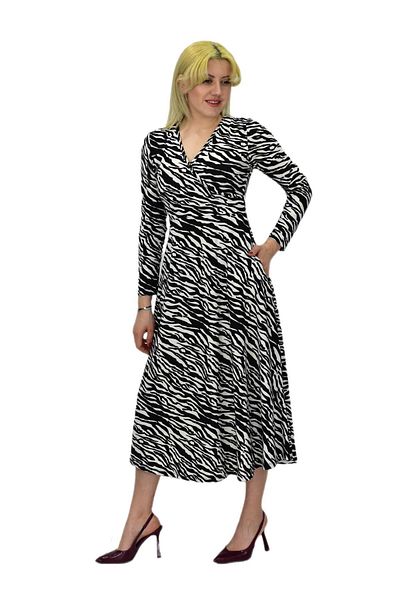 VTN Rochie de damă cu decolteu în V din crepon cu imprimeu zebră - BGL-ST03537