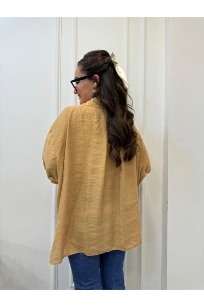 My Blog Oversize košile Camel Color Off-Shoulder