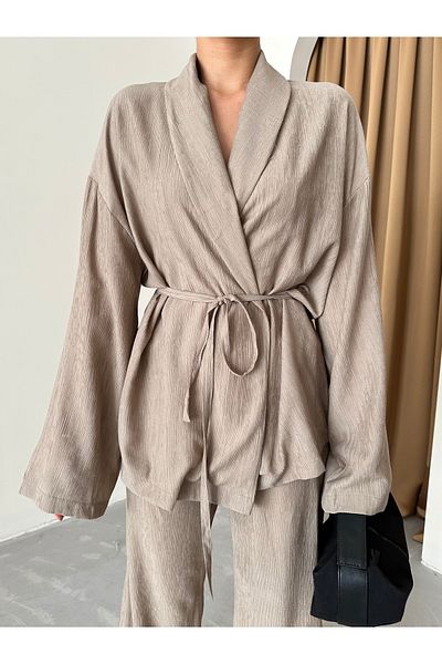 Laluvia Norkové kimono a kalhoty - šálový límec