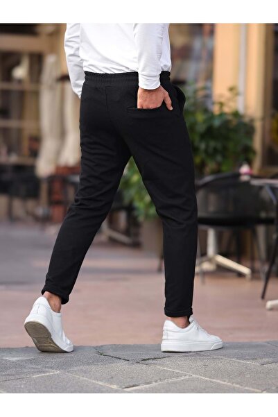 Olivia GENİE MAN Erkek Beli lastikli önü ipli Jogger Pantolon Siyah