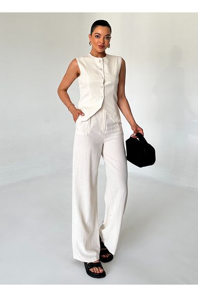 Laluvia 100% Cotton Stone Color Vest and Trousers Set