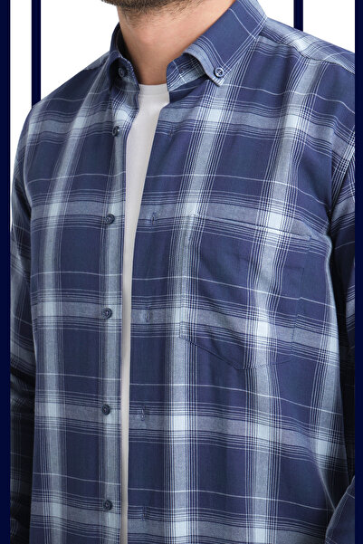 Varetta Синя сорочка чоловіча з довгими рукавами та широким кроєм - у клітинку з кишенями