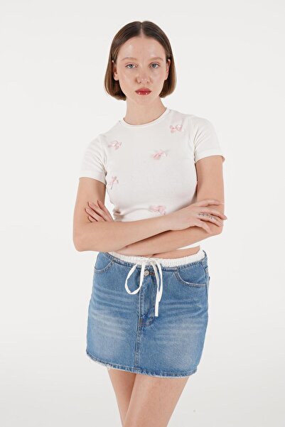 Hipo Trend Beli Bağcıklı Mini Kot Etek