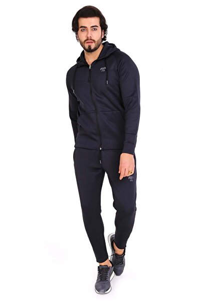 FEROBİ Erkek Scuba Kapüşonlu Paçası Fermuarlı Likralı Eşofman Takımı Füme