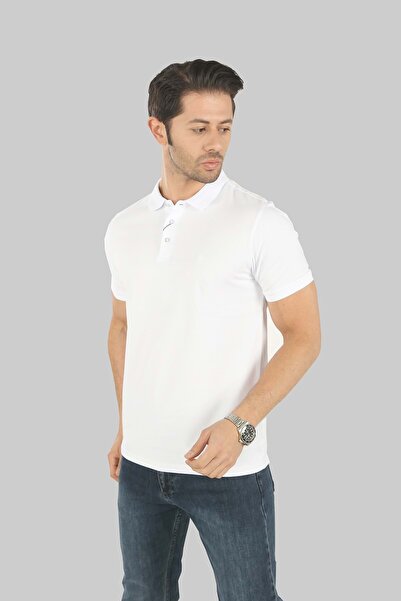 Brango Erkek Yakalı Pamuk Tshirt Beyaz