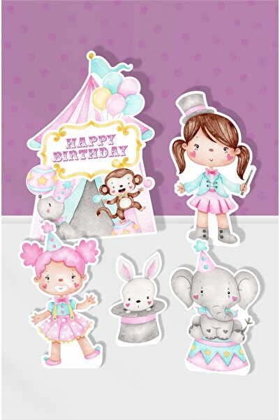 neşeli günlerim Set de panouri cu tematică circ roz pentru ziua de naștere