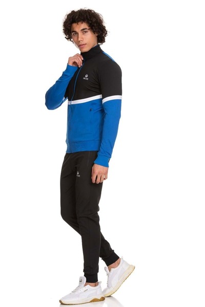 FEROBİ Erkek Fermuarlı Likralı Diz Yapmayan Dalgıç Eşofman Takımı Siyah