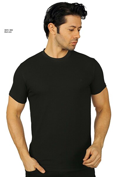 Brango BİSİKLET YAKA SIFIR YAKA ÇOK LİKRALI ERKEK TSHİRT Siyah