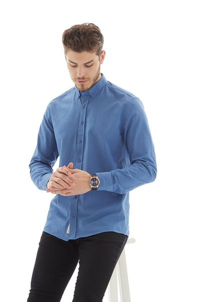 RAVANELLI Ανδρικό πουκάμισο Vessmen Indigo Slim Fit - Slim Fit, γιακά με κουμπιά, μακρυμάνικο