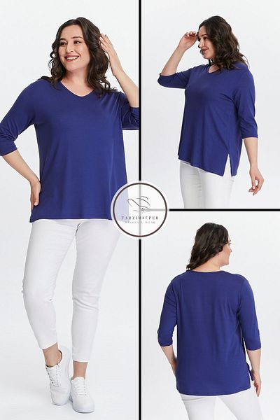 tarzımsüper Plus Size New Season Side Slit Comfort Model Half Sleeve Comfortable Mother Combed Cotton Tunic Blouse