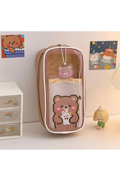 synshop Kawaii Kore Japon Kırtasiye Teddy Bear Deri Kalem Kutusu Makyaj Çanta...