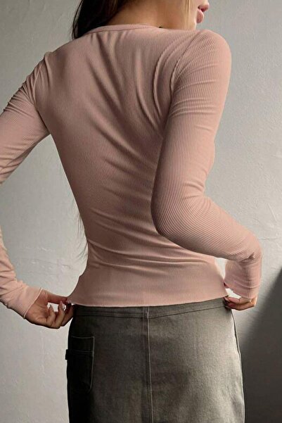 Teenage Millionaire 1 τεμάχιο γυναικείο ροζ κουμπί με λεπτομέρεια με κουμπιά με λαιμόκοψη μακρυμάνικο μπλουζάκι με καμιζόλα