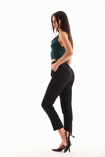 B.HE.Z B.HE Z / PLAZZO - Жіночі брюки з еластичною застібкою-блискавкою та поясом, вузькі штанини