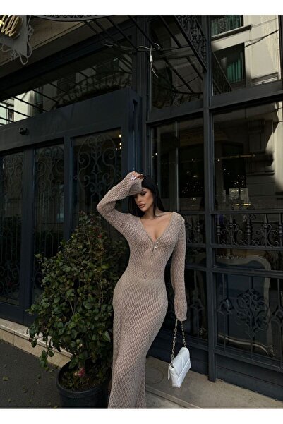 kenza'a Διάτρητο μακρύ γυναικείο φόρεμα - Λεπτομέρεια στο στήθος