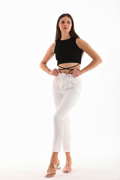 B.HE.Z B.HE Z / PLAZZO - Skinny Leg Women's Trousers with Flexible Zipper and Belt