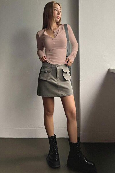 Teenage Millionaire 1 τεμάχιο γυναικείο ροζ κουμπί με λεπτομέρεια με κουμπιά με λαιμόκοψη μακρυμάνικο μπλουζάκι με καμιζόλα