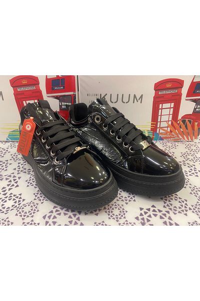 KUUM LONDON 732454 Pantofi de iarnă ocazional din piele lăcuită neagră cu talpă din cauciuc