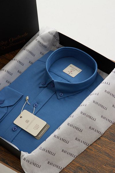RAVANELLI Ανδρικό πουκάμισο Vessmen Indigo Slim Fit - Slim Fit, γιακά με κουμπιά, μακρυμάνικο