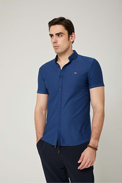 Olivia COONLESS Erkek Kısa Kol Gömlek Koyu mavi