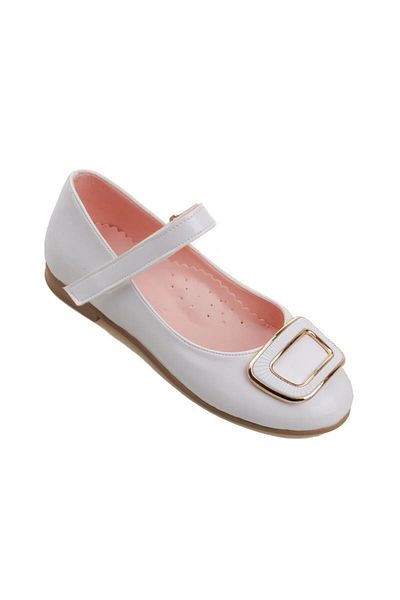m2s White Patent Leather Girl's Velcro Ballerinas