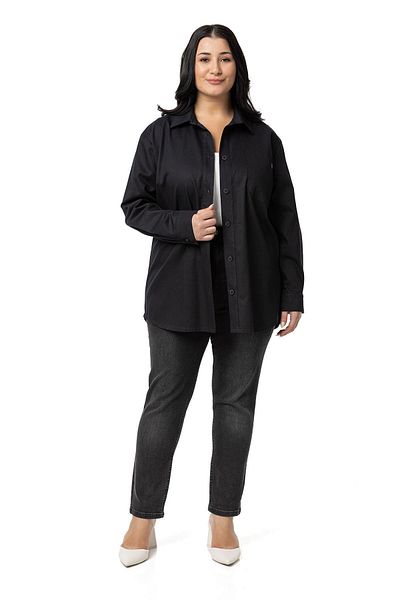 DISENTIS MODEST Jachetă neagră din Gabardine - Plus Size, cămașă cu buzunar