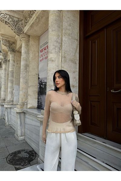 kenza'a Μακρυμάνικο Διαφανές Πλεκτό Γυναικεία Μπλούζα