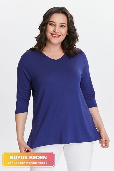 tarzımsüper Plus Size New Season Side Slit Comfort Model Half Sleeve Comfortable Mother Combed Cotton Tunic Blouse