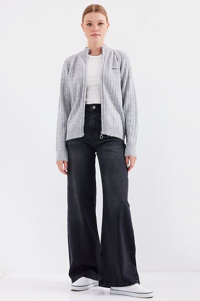 Bigdart 15880 Model Gray Knitwear Zippered Cardigan