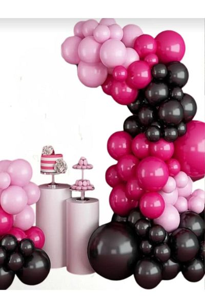 Deniz Party Store Fuchsia and BlackPink KUROMİ Chain Balloon Set - 61 Pieces