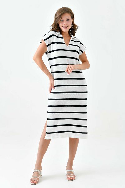 WOMAN VISION Rochie midi acrilic alb - guler de cămașă, mânecă liliac, detaliu cu fantă 10097