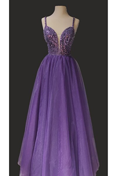 Myscrubs Işıltılı Mor Prenses Haute Couture After Party Nikah Elbisesi Gelinlik