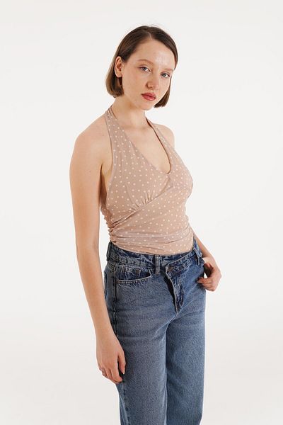 Hipo Trend Μπλούζα Camel Polka Dot - Halter Neck