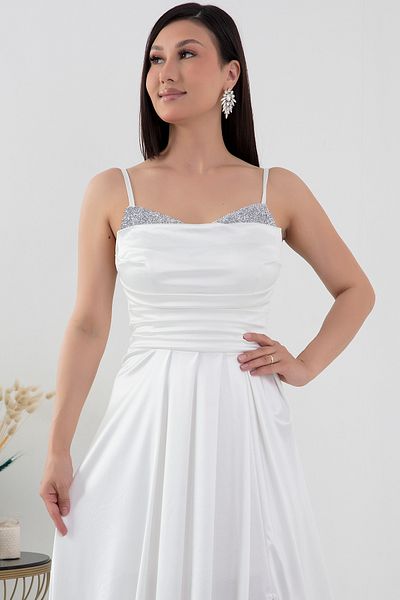 PULLIMM Rochie lungă din satin - Detaliu de piatră pe piept 39850
