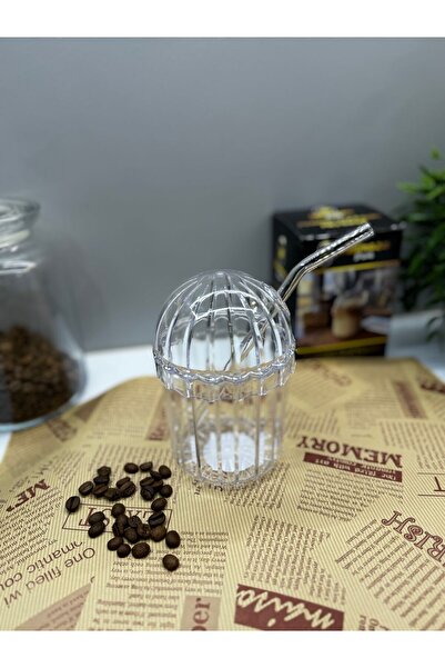 MİMOZA PARK MİKA Set of 2 Heat Resistant Oval Glass with Lid - Coffee and Presentation Glass 430 ml