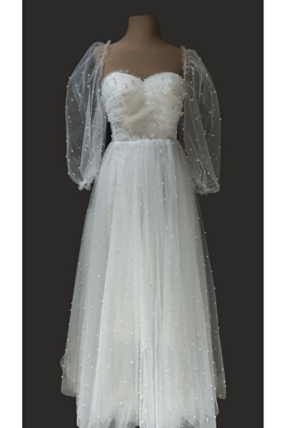 Işıltılı Beyaz Prenses Haute Couture After Party Nikah Elbisesi Gelinlik