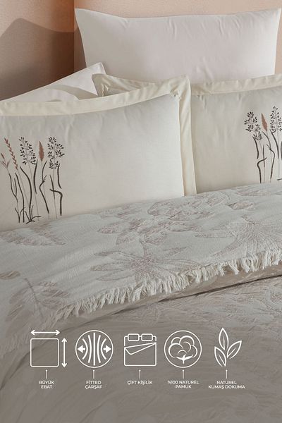 Elart Natural Series Leaf Bedding Set 6 Pieces Stone Color
