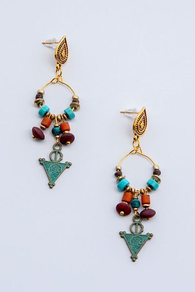 Lila Rosa Ethnic Authentic Earrings with Natural Stone Detail