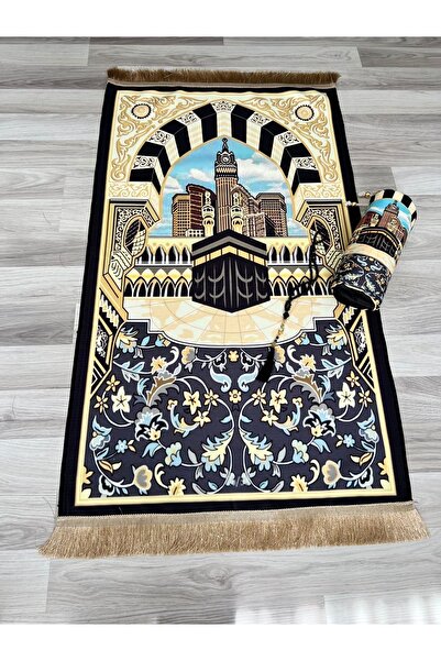 AYHANHOME Gift Dowry Bag Digital Print Prayer Rug Set with Prayer Beads Luxury Taffeta Prayer Rug
