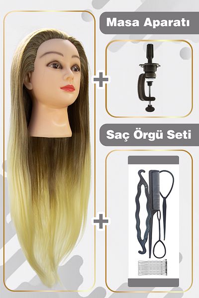 İnter Brown Platinum Fiber Synthetic Hairdresser Training Mannequin - 65 cm Working Head