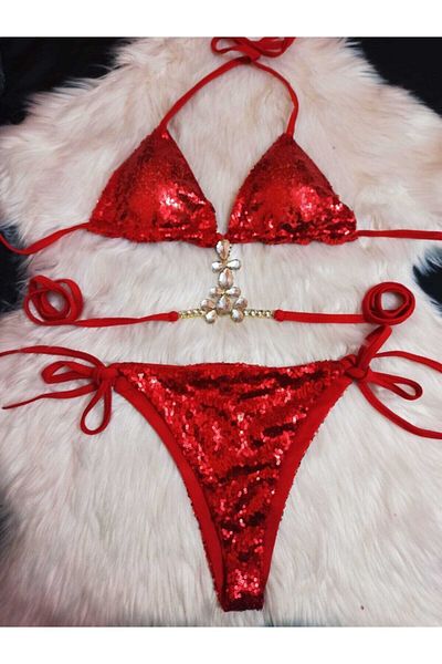 nuriçgiyim Women's Red Stone Bikini