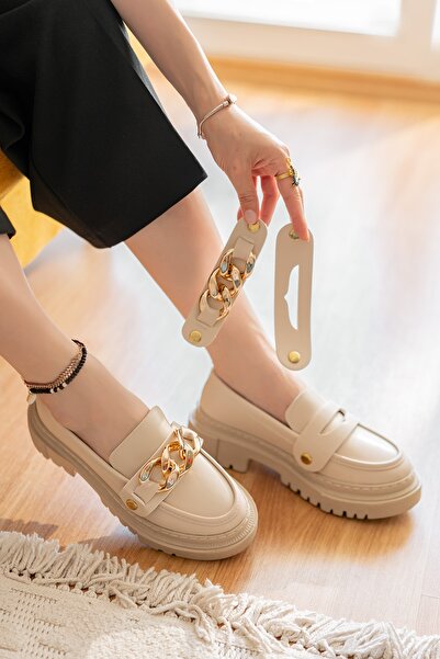DİVOLYA Beige Movi - 3 διαφορετικά γυναικεία παπούτσια Loafer με πόρπη για καθημερινή χρήση