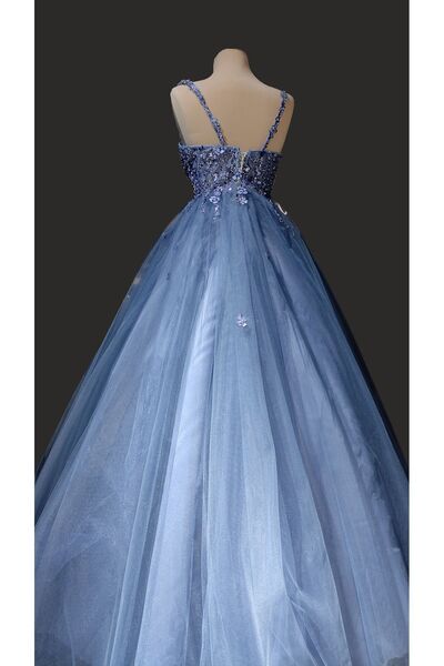Myscrubs Işıltılı Mavi Prenses Haute Couture After Party Nikah Elbisesi Gelinlik