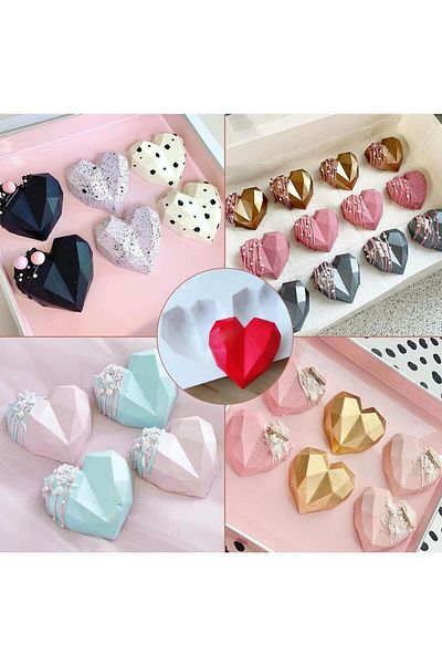 Şenhomee 1St Quality 8-Piece Imported Silicone Chocolate and Soap Mold - Scented Stone Crystal Heart Shaped