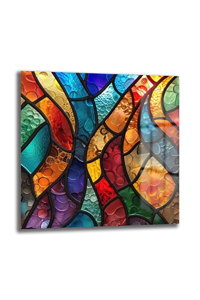 GLAZELLA Modern Vitray Desen Dekoratif Kare Cam Tablo