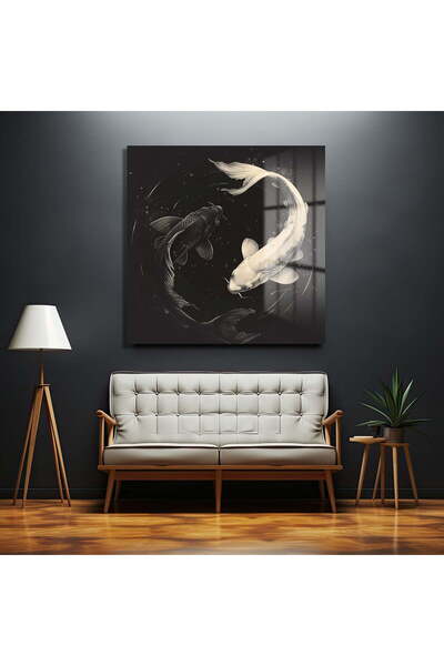 GLAZELLA Ying Yang Balıklar Kare Cam Tablo