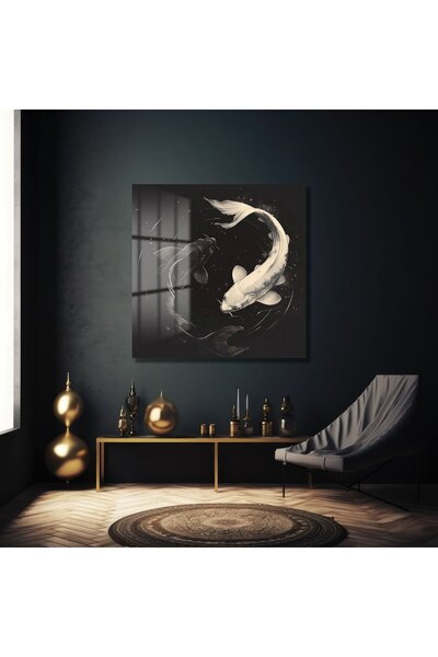 GLAZELLA Ying Yang Balıklar Kare Cam Tablo