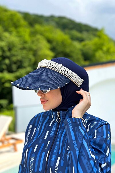 Remsa Mayo İncili Vizör Hasır Şapka Güneş Koruyucu Siperlik Rş-95 Lacivert