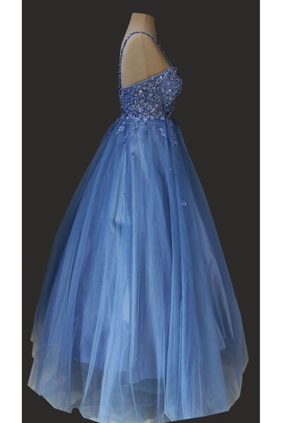 Myscrubs Işıltılı Mavi Prenses Haute Couture After Party Nikah Elbisesi Gelinlik